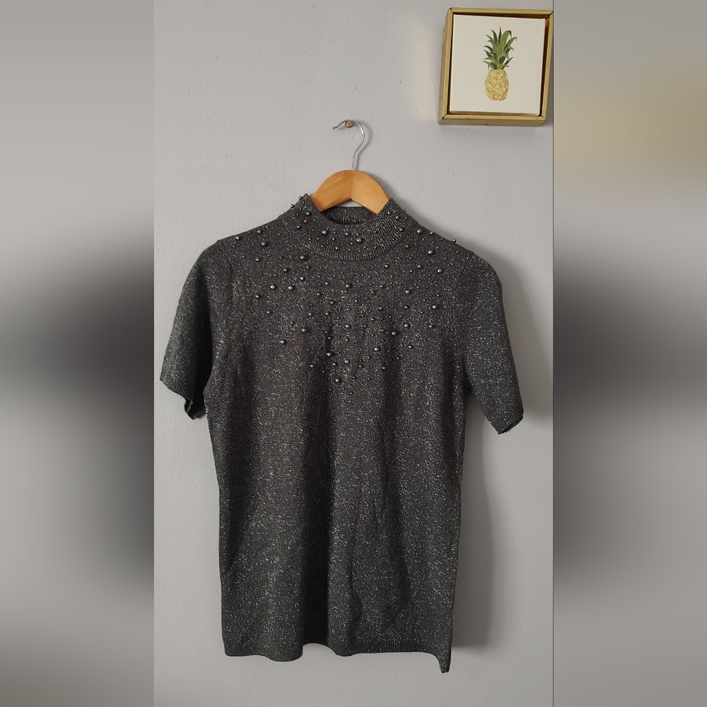 Top blouse Susan Graver women color gray High Neck Sweater Women
